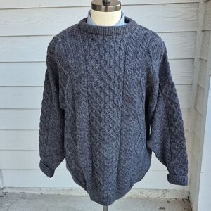 GLENDALOUGH Woolen Mills Ireland Grey Pure New Wool Mens XL Crewneck Sweater VTG
